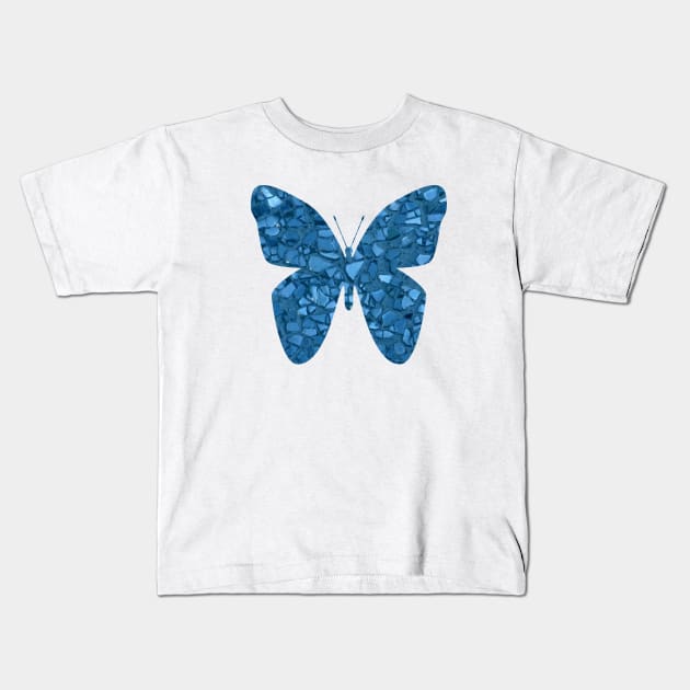 Blue butterfly. The effect of broken glass, mosaic. Kids T-Shirt by Design images